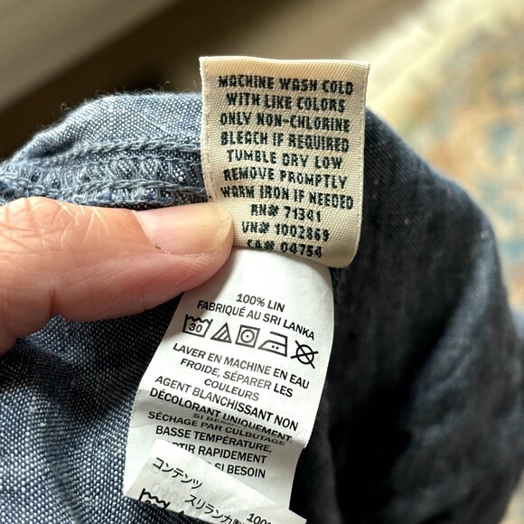 L.L. Bean 100% Linen Cropped Wide Leg Pants Sz 26W Pull On Chambray Blue Beachy - Picture 7 of 7